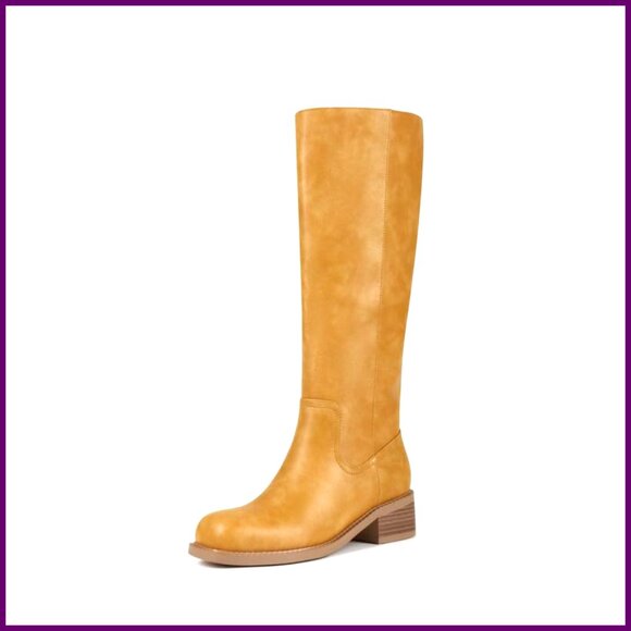 Knee High Boots Square Toe Low Heel Flat Tall Boots Women Chunky Comfortable